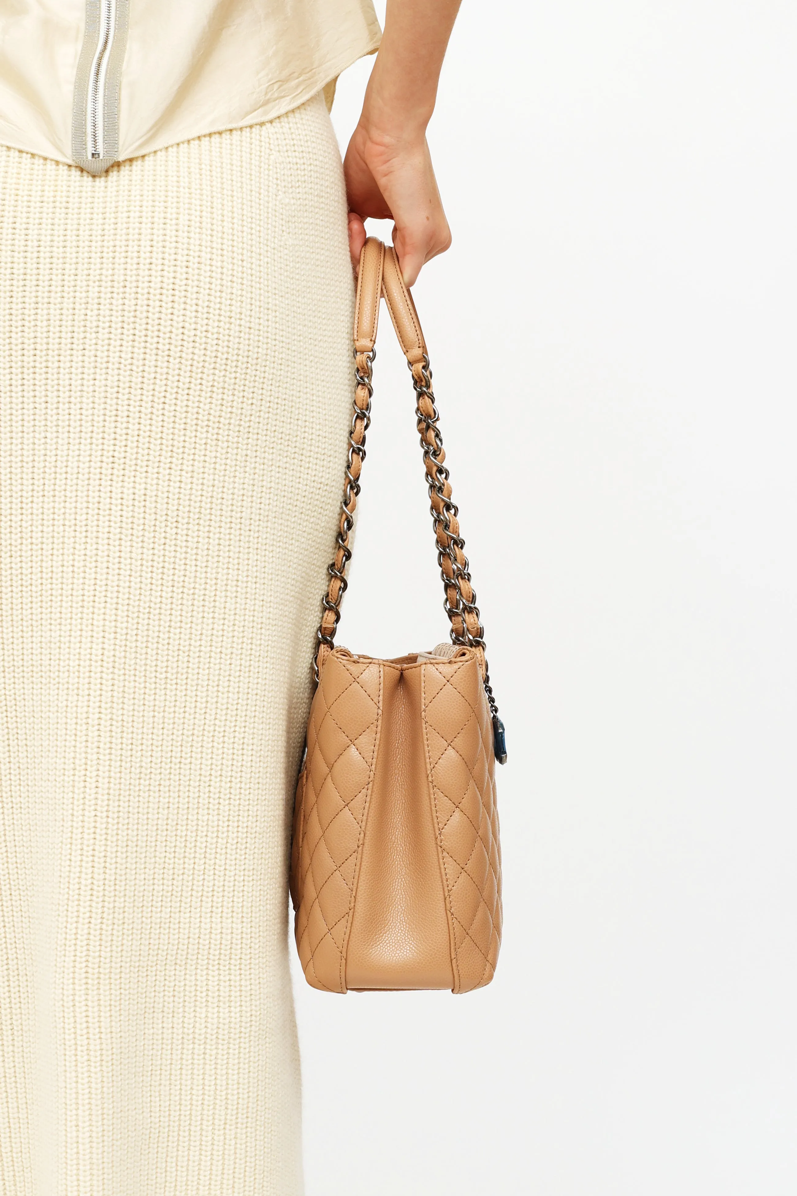 2015/16 Beige Caviar Small Shopping Tote Bag