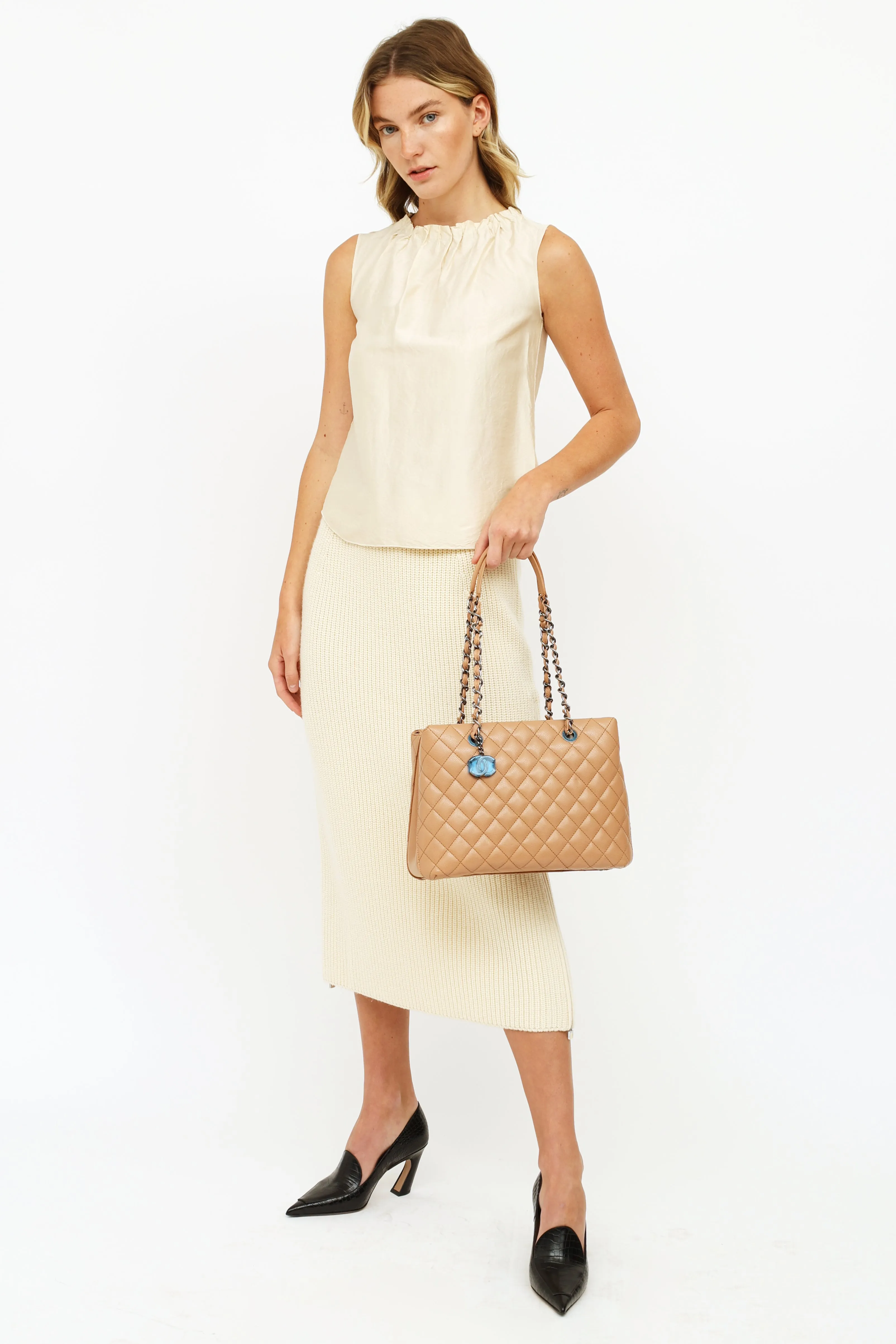 2015/16 Beige Caviar Small Shopping Tote Bag