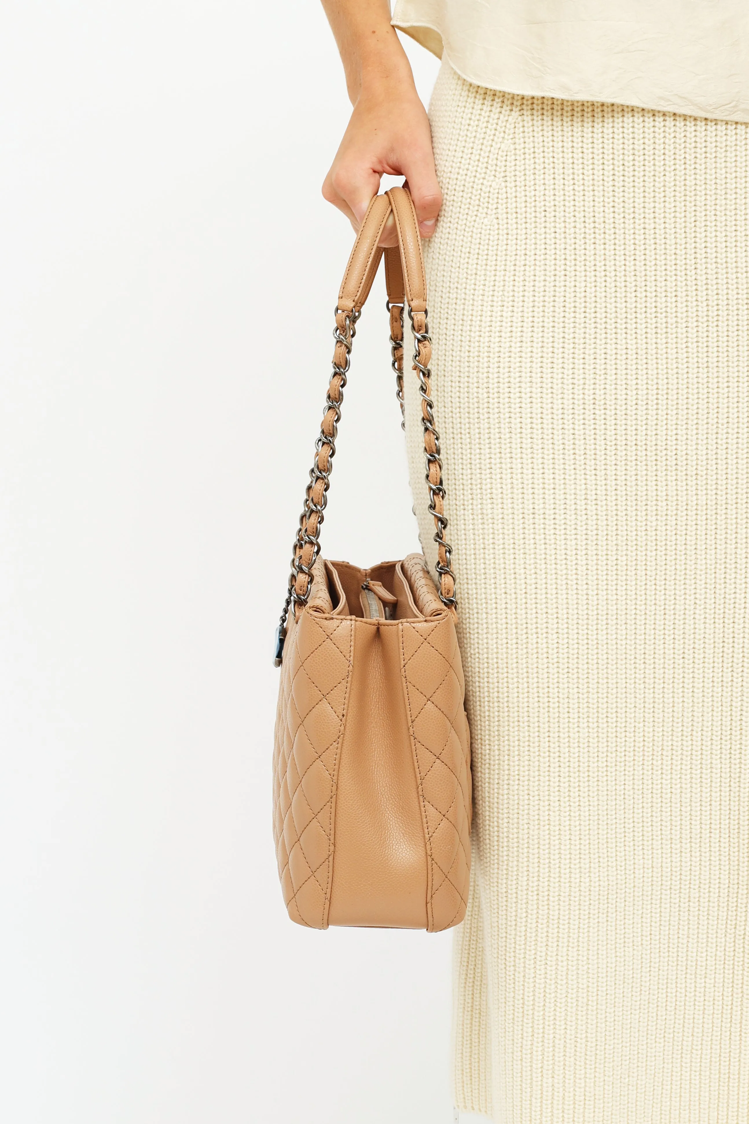 2015/16 Beige Caviar Small Shopping Tote Bag