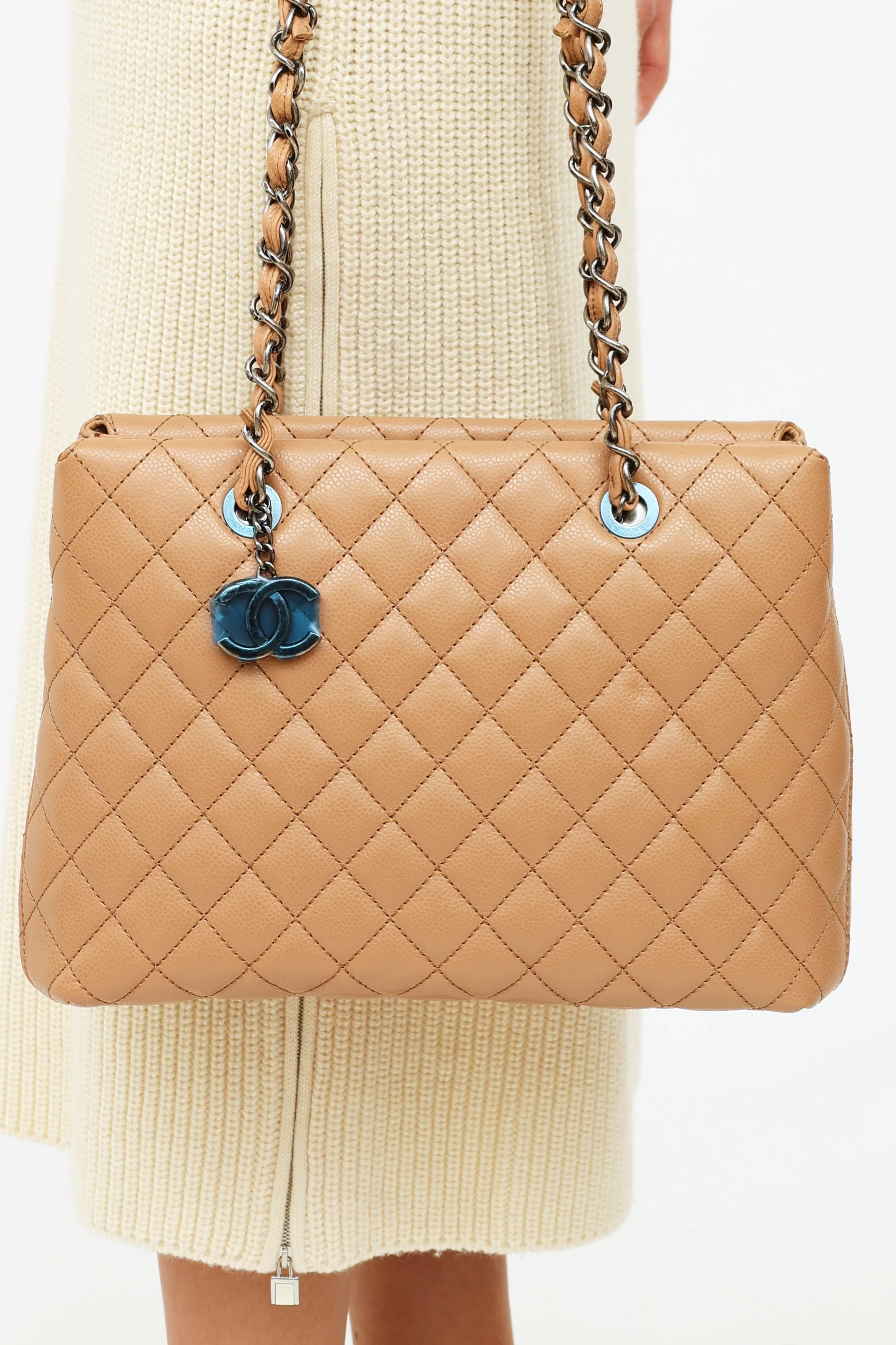 2015/16 Beige Caviar Small Shopping Tote Bag
