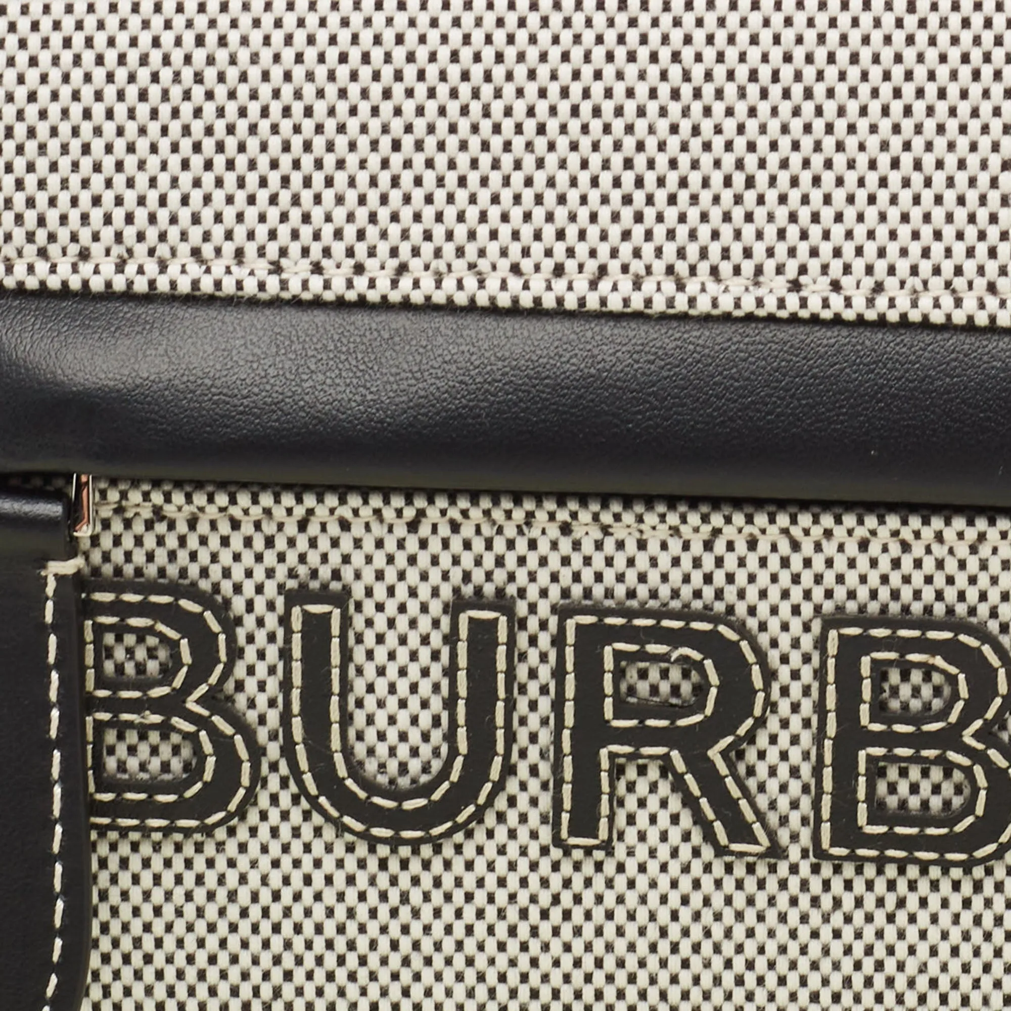 BURBERRY Black/White Canvas and Leather Small Olympia Shoulder Bag