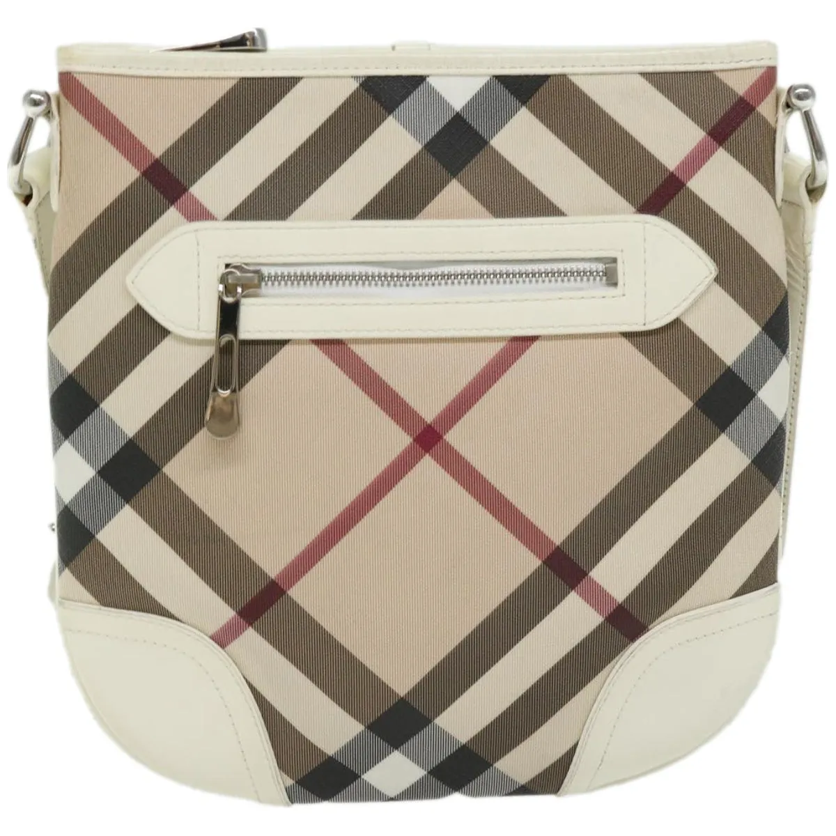 BURBERRY Nova Check Shoulder Bag Coated Canvas Beige Auth ep3454