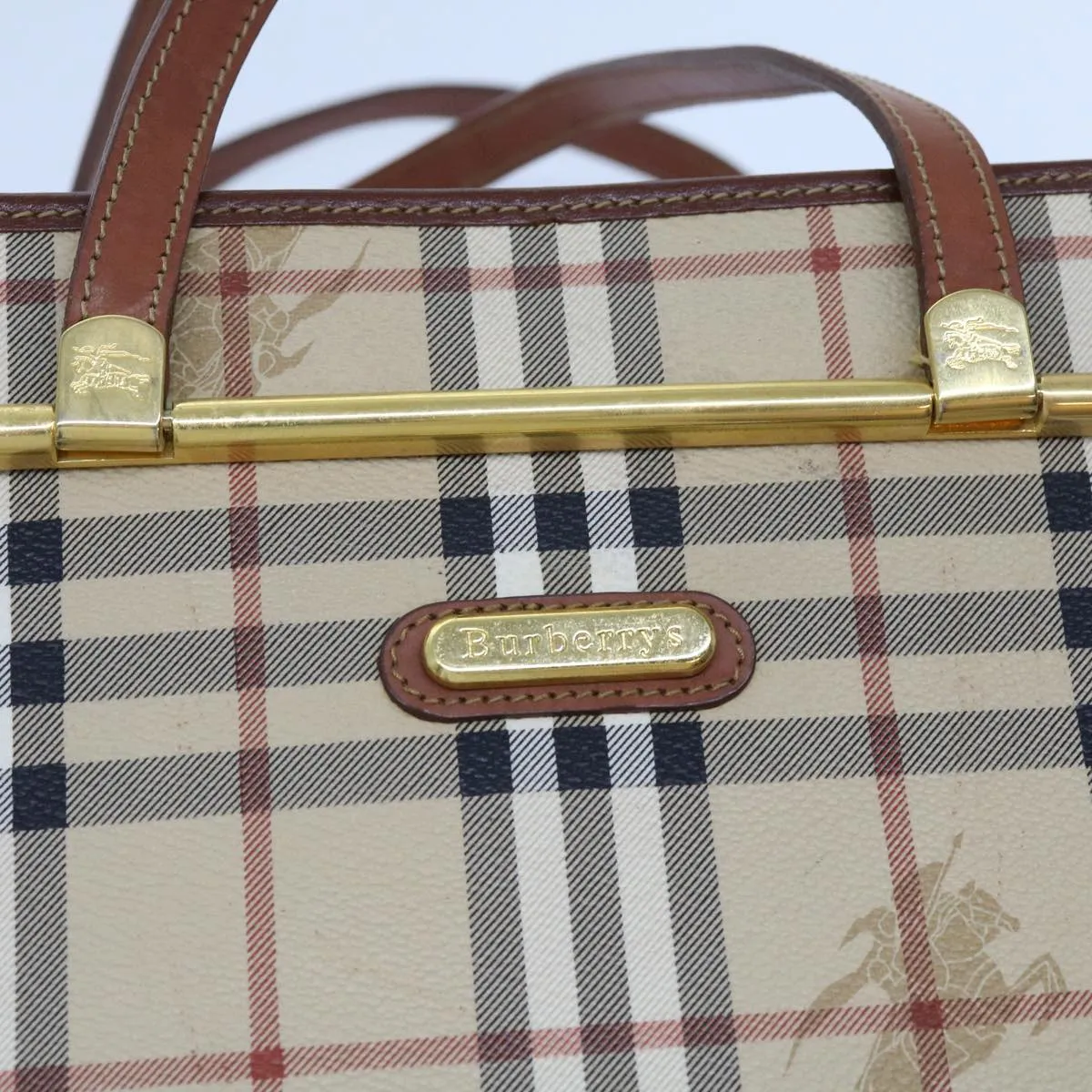 BURBERRYSs Nova Check Shoulder Bag PVC Leather Beige Auth 63316