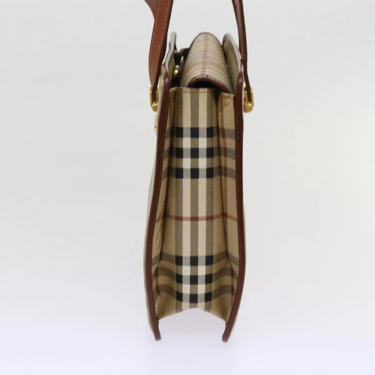 BURBERRYSs Nova Check Shoulder Bag PVC Leather Beige Auth 63316