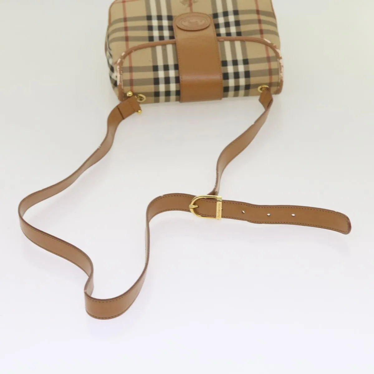 BURBERRYSs Nova Check Shoulder Bag PVC Leather Beige Auth ep3552