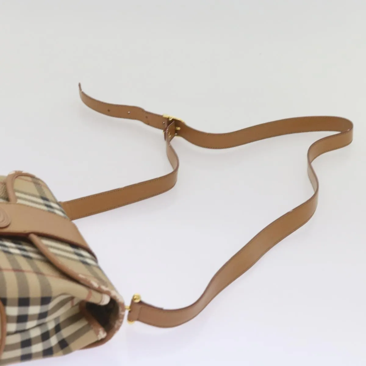 BURBERRYSs Nova Check Shoulder Bag PVC Leather Beige Auth ep3552