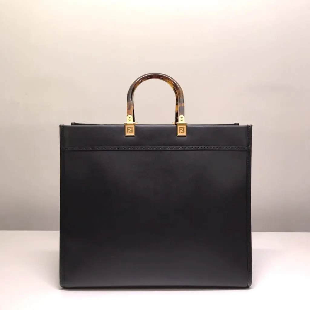 Fendi Sunshine Leather Shopper Tote Bag Black