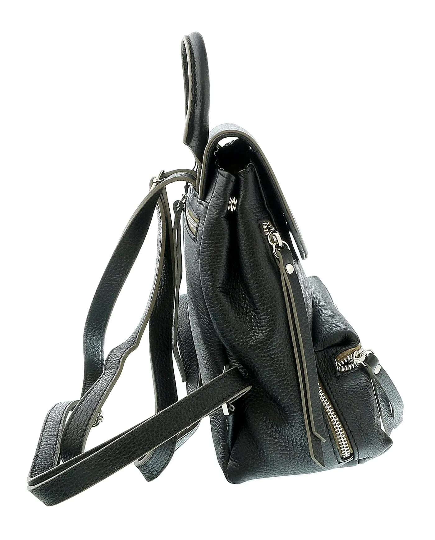 Pierre Cardin Black Leather Small Fashion Backpack