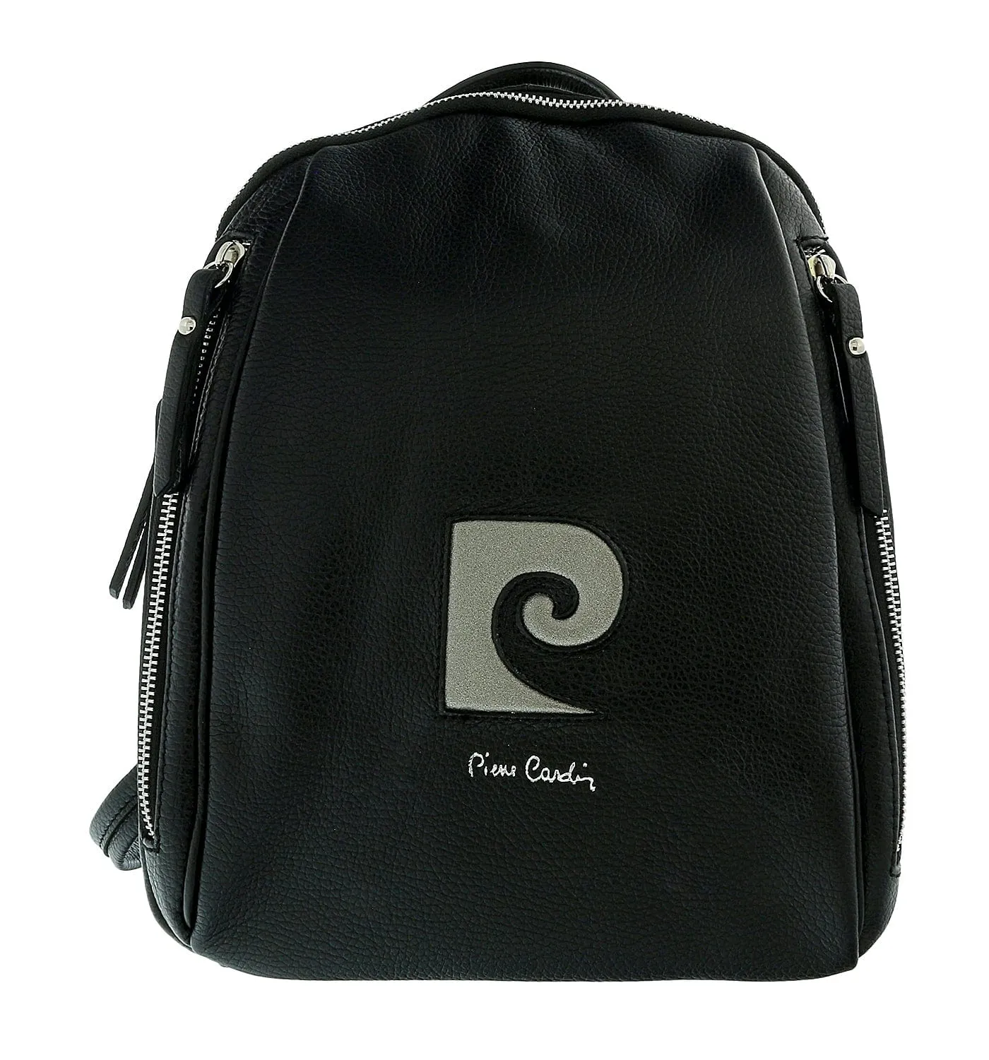 Pierre Cardin Black Leather Soft Logo Fashion Backpack