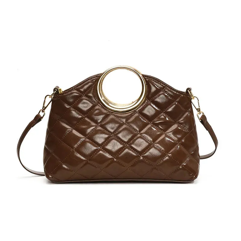 UAKISS  -  Versatile PU Leather Tote Bags Simple Women's Rhomboid Lattice Shoulder Bags Fashion Black Large Capacity Handheld Handbags